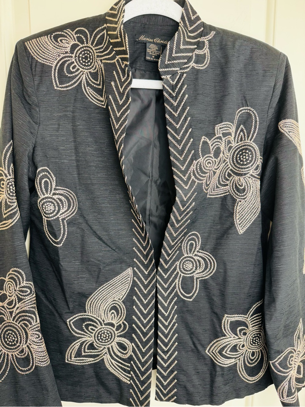 Marisa Christina 95% Silk Embroidered Black Jacket Blazer Size M